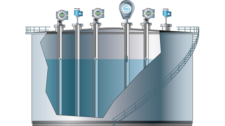 液化天然ガス貯蔵タンクとタンクゲージ機器の図